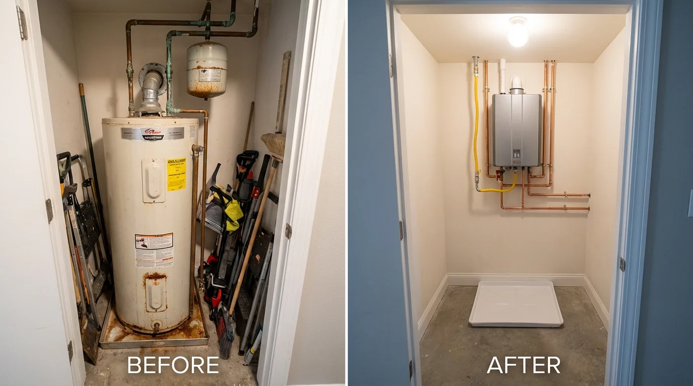 Tank water heater versus wall-mounted tankless unit comparison for McKinney, TX homeowners